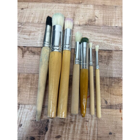 7 Vintage Artist Pounce Paintbrush Set Mixed Media Natural Wood Handles - Picture 1 of 3